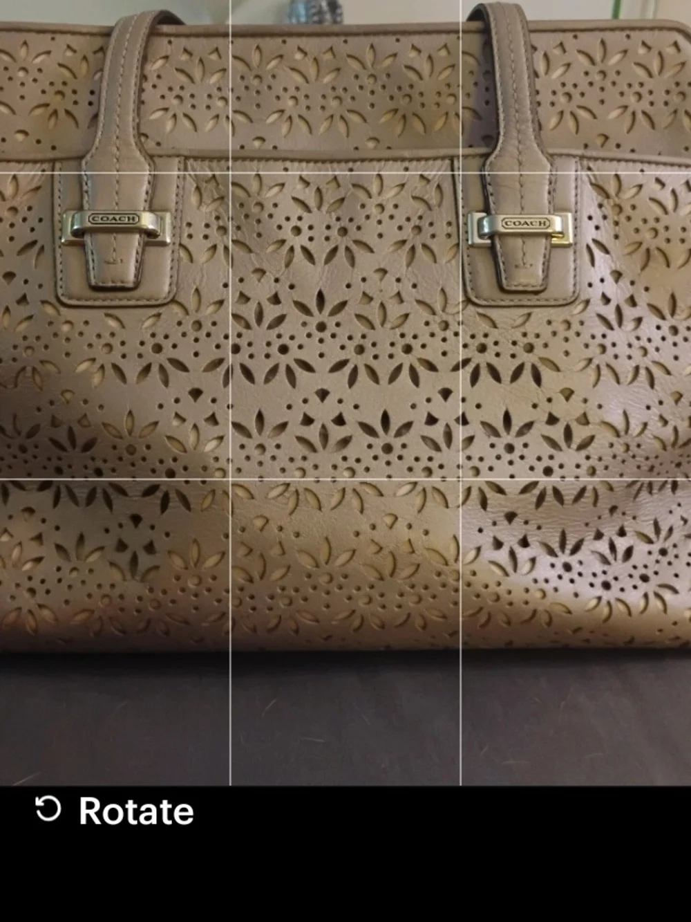 Coach Laser Etched Perforated Floral Leather Tote - Tan